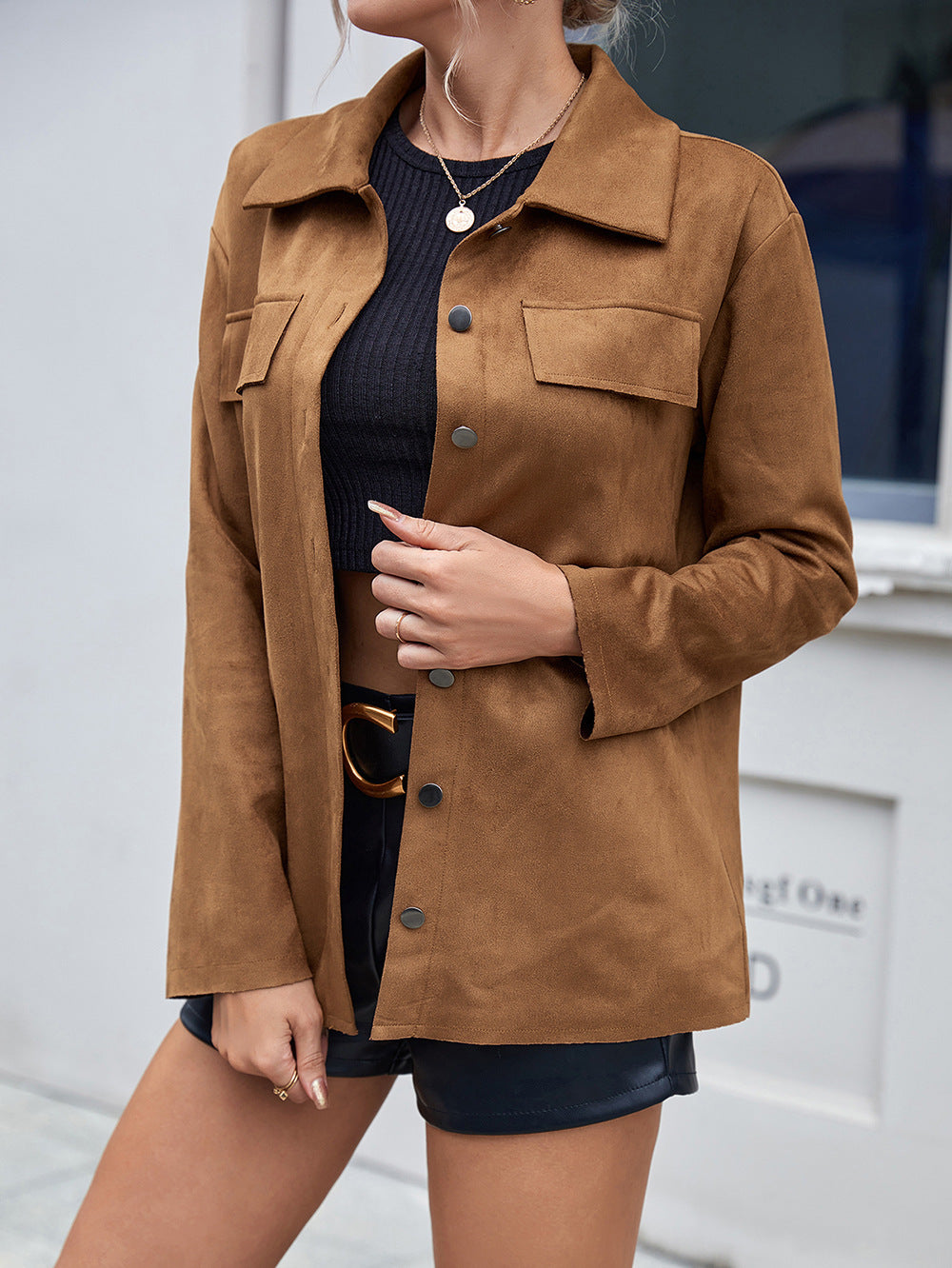 button front collared drop shoulder jacket