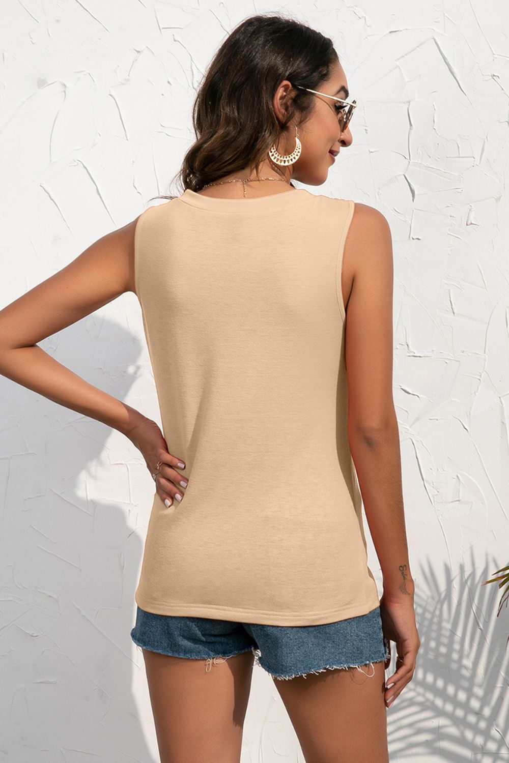 buttoned deep v tank