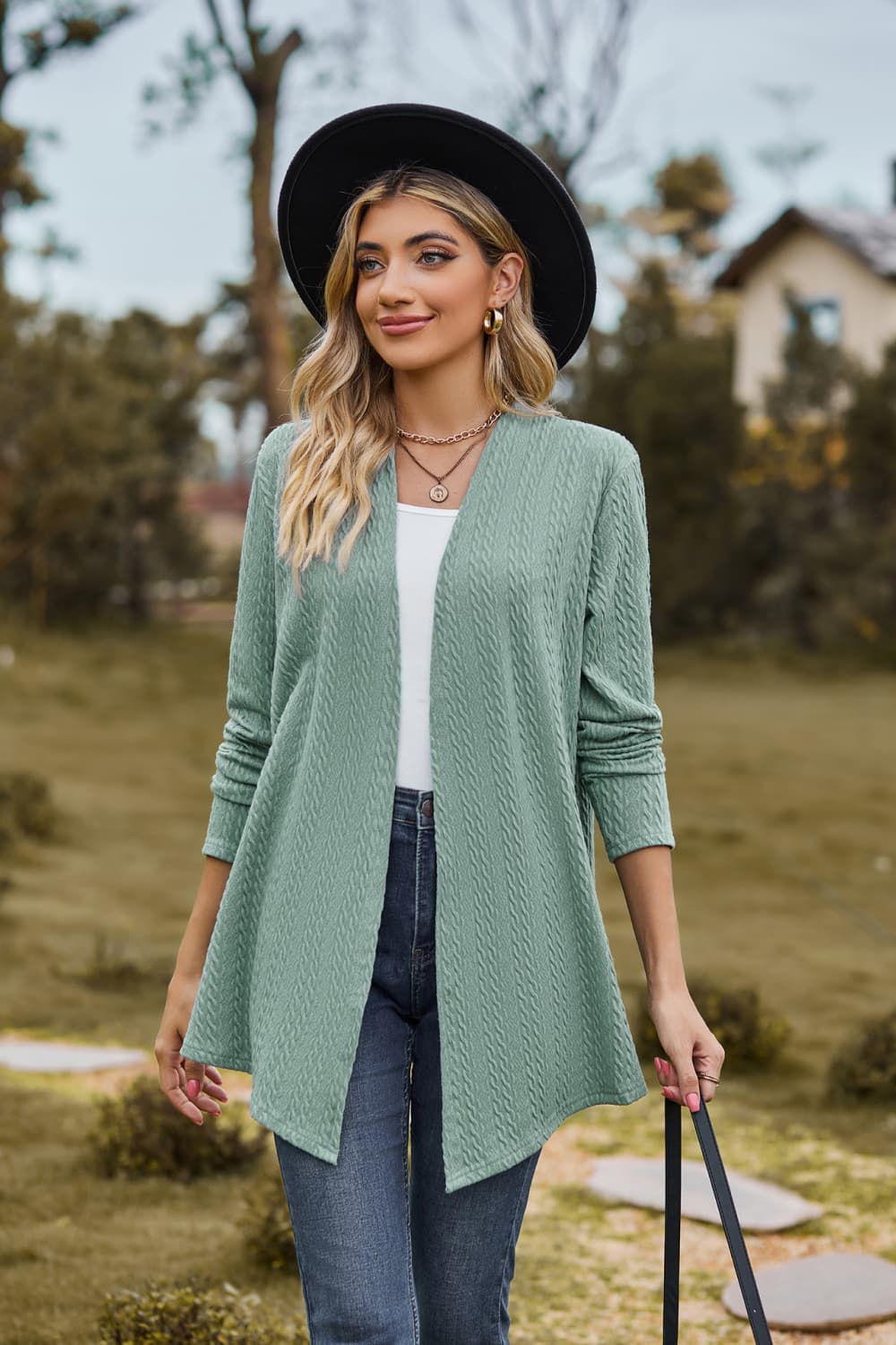 open front long sleeve cardigan