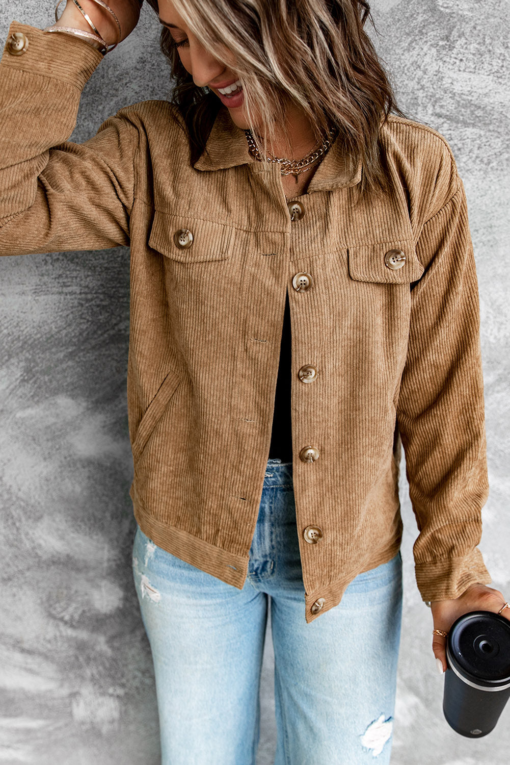 corduroy long sleeve jacket