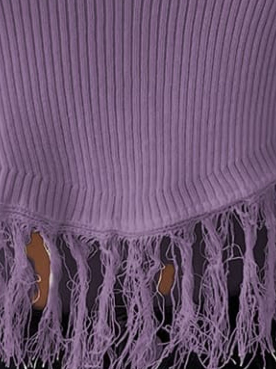 fringe hem round neck ribbed knit tank