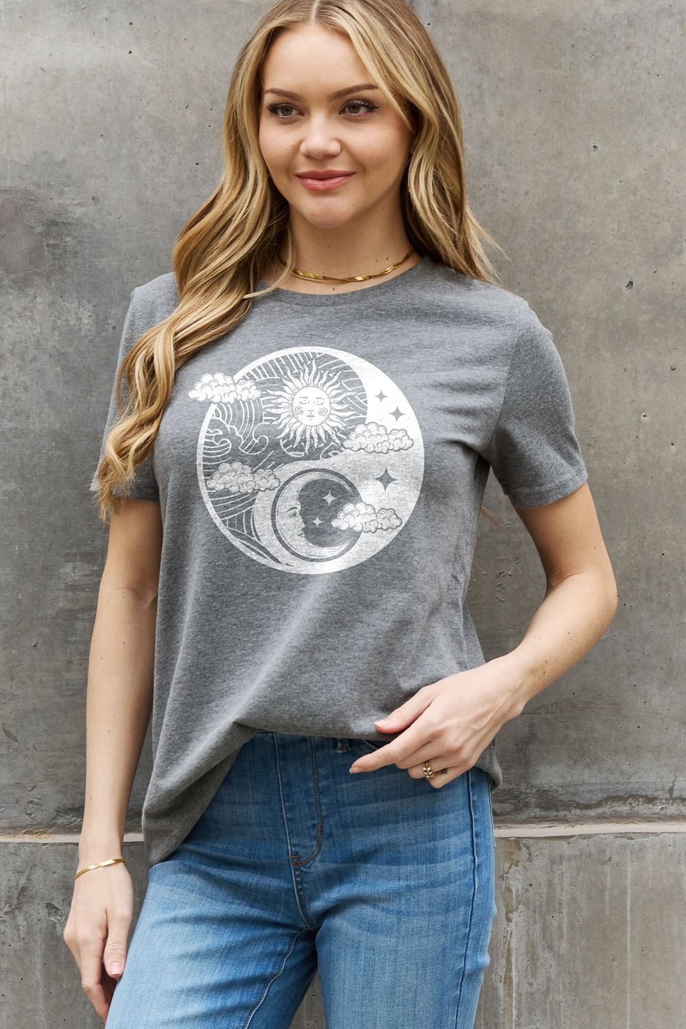 simply love simply love full size sun and moon graphic cotton tee