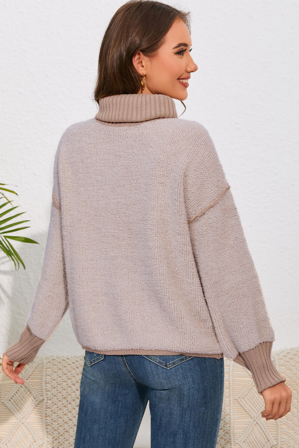 turtle neck dropped shoulder sweater