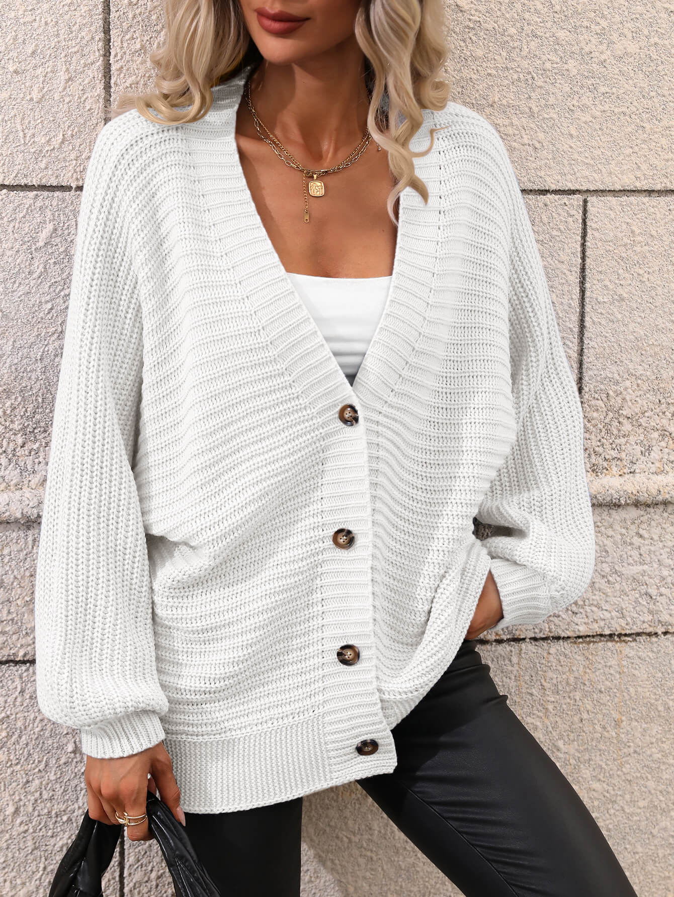 double take button down horizontal-ribbing longline cardigan