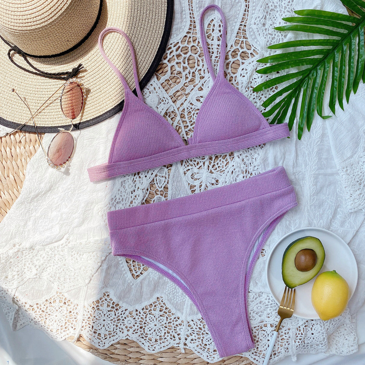spaghetti strap ribbed bikini set