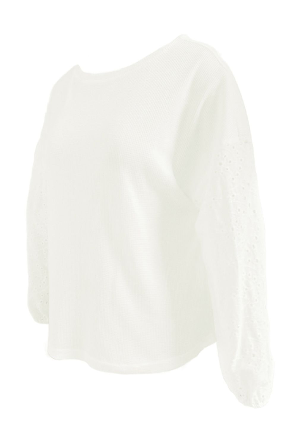 openwork dropped shoulder boat neck blouse