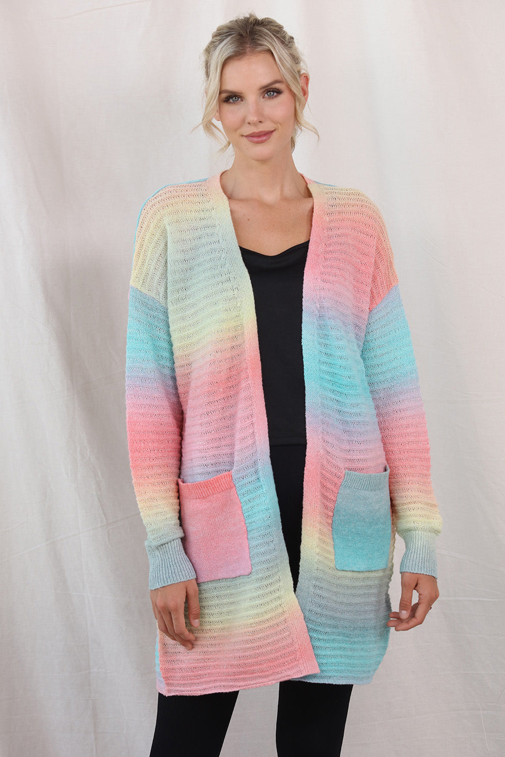 gradient dropped shoulder longline cardigan