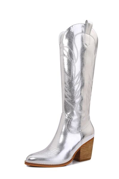 melody metallic knee high cowboy boots