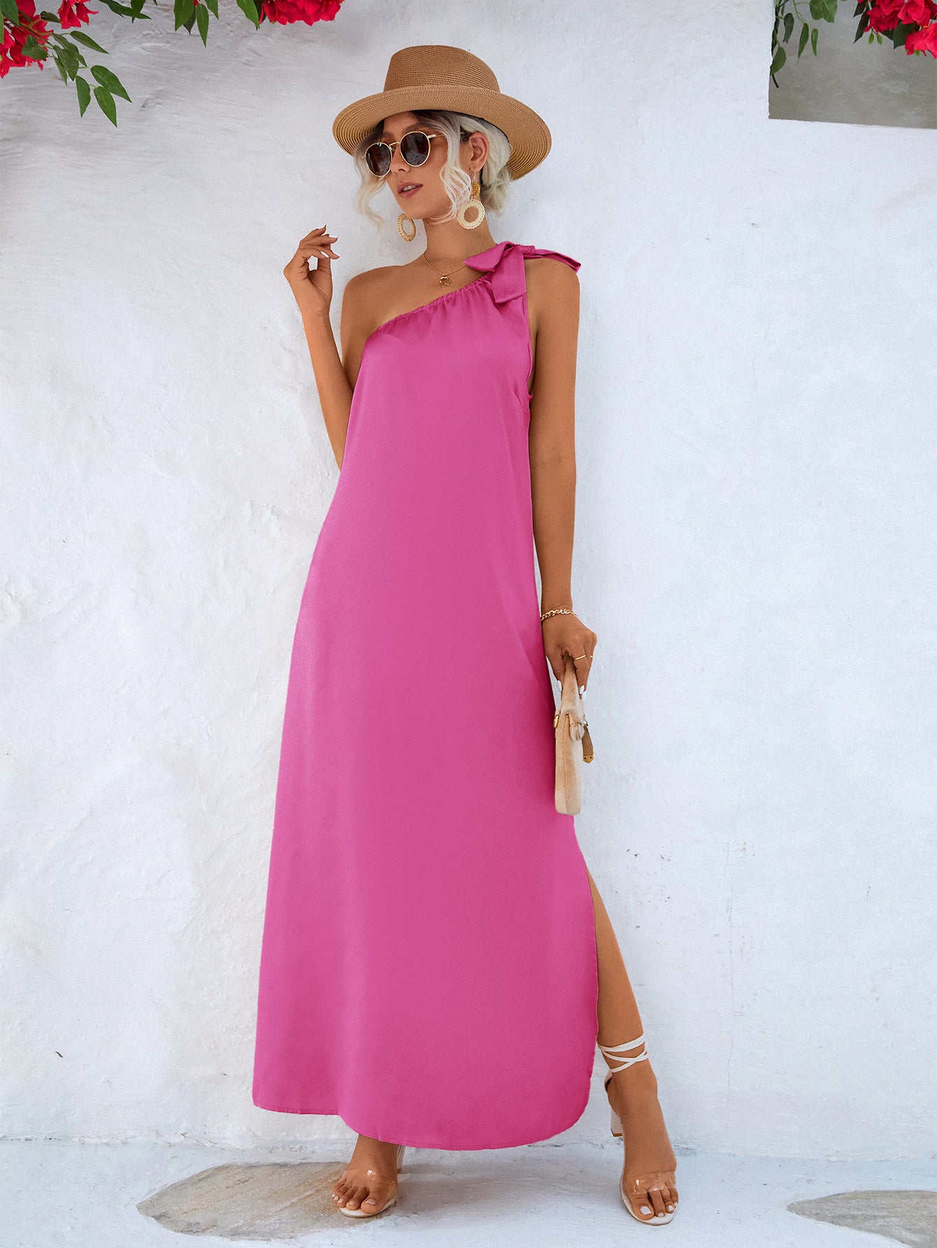 one-shoulder slit maxi dress