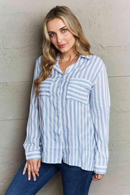 Ninexis Take Your Time Collared Button Down Striped Shirt