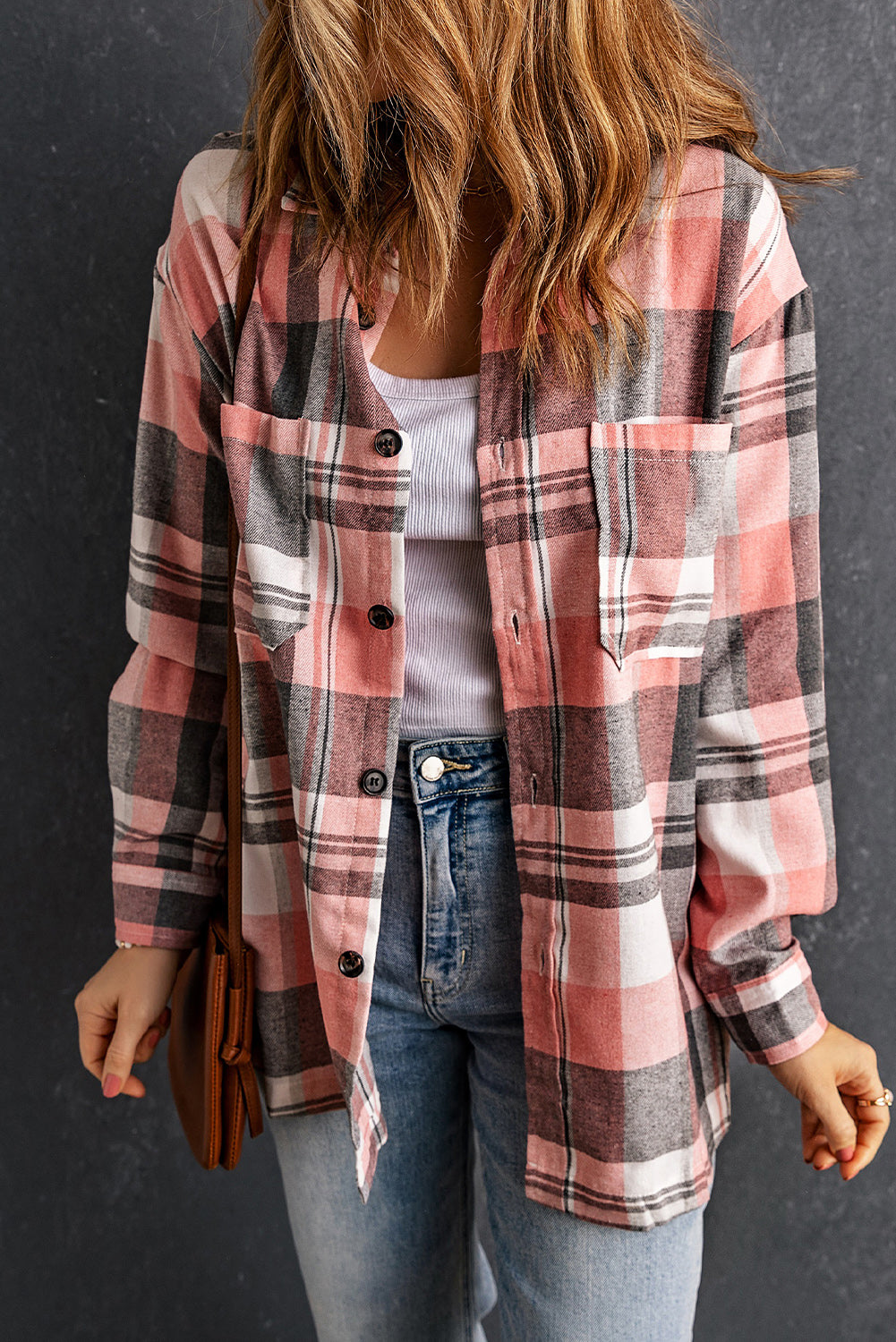 double take plaid dropped shoulder longline shirt