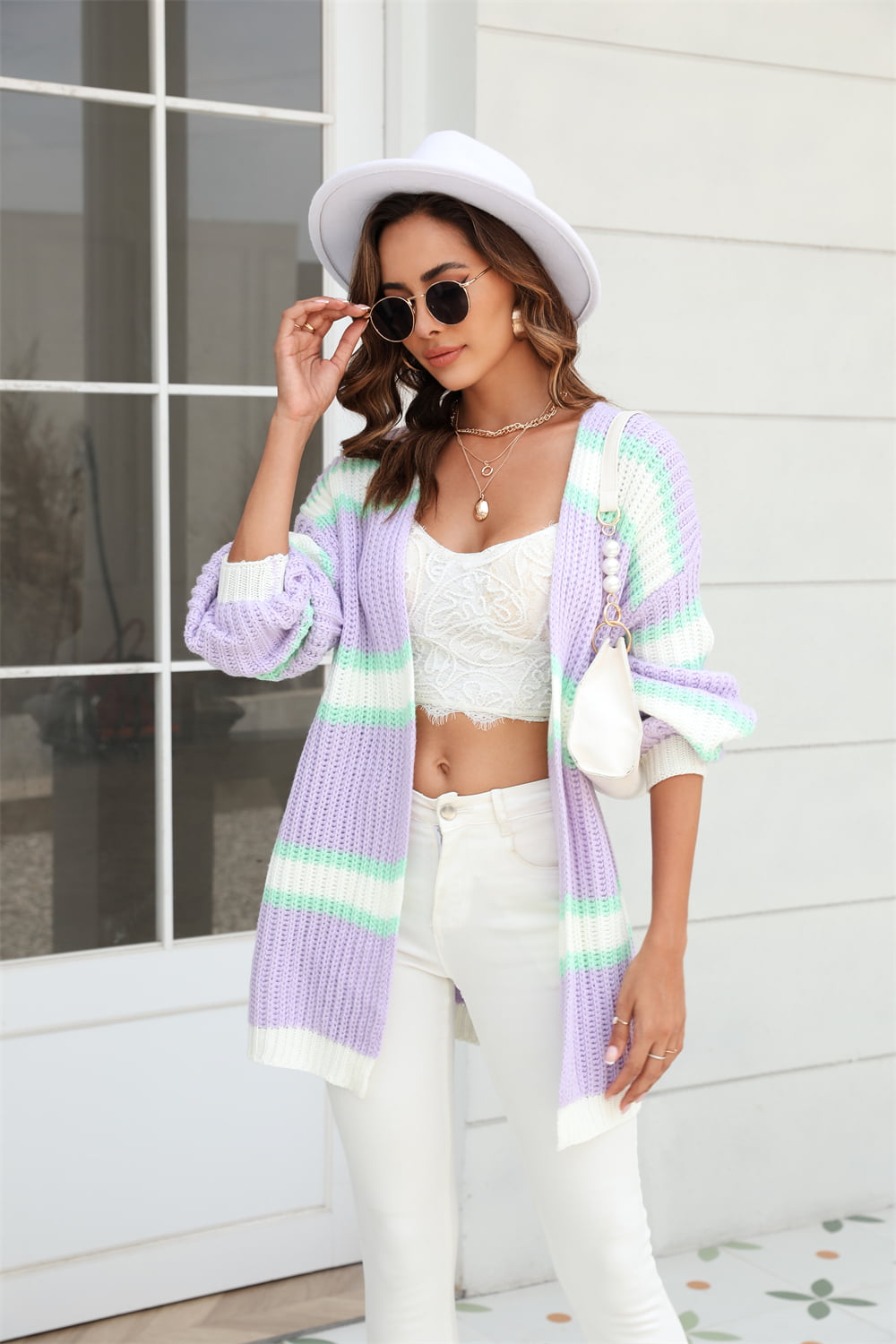 color block ribbed dropped shoulder open front cardigan
