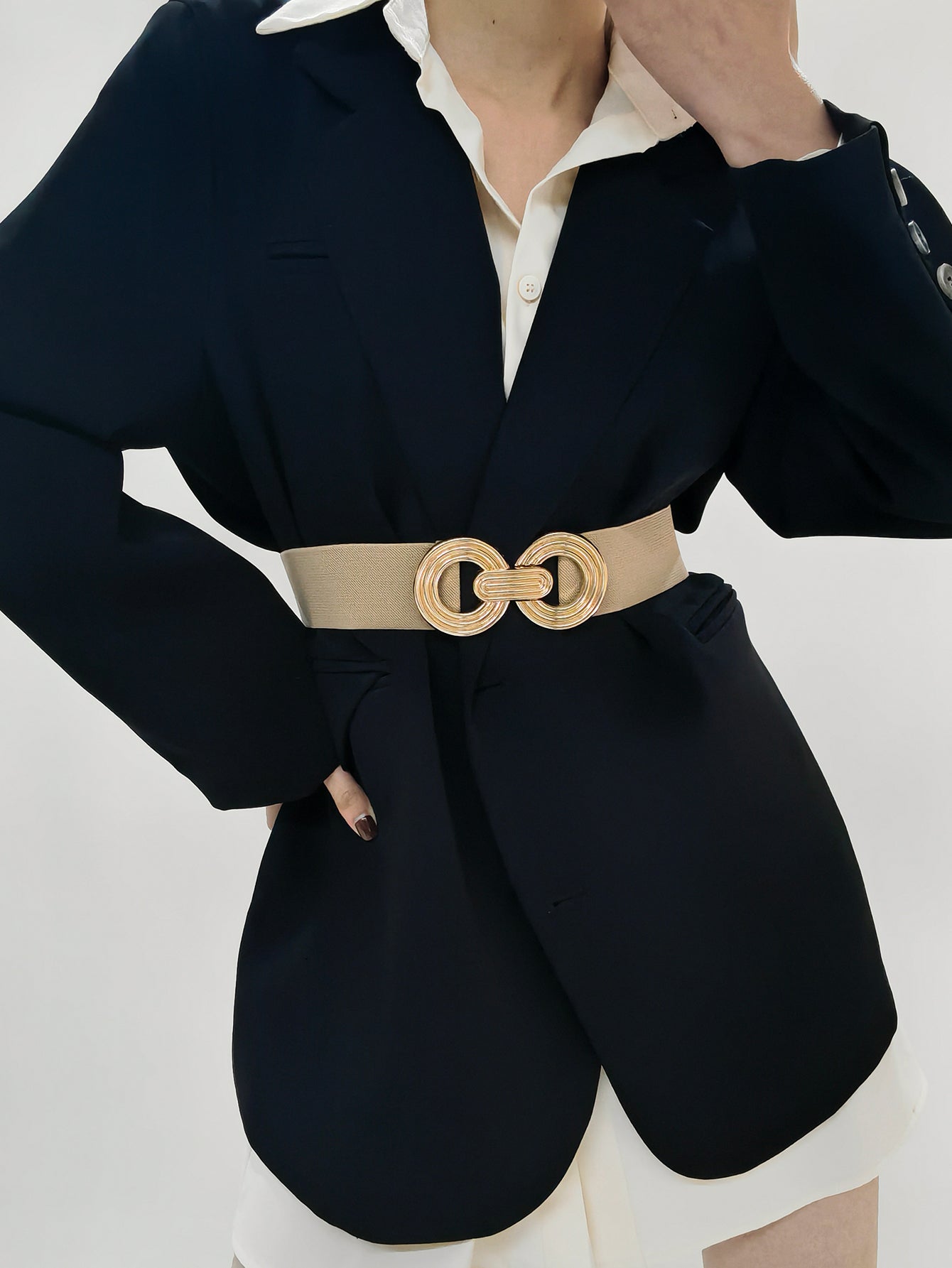 geometric buckle elastic wide belt