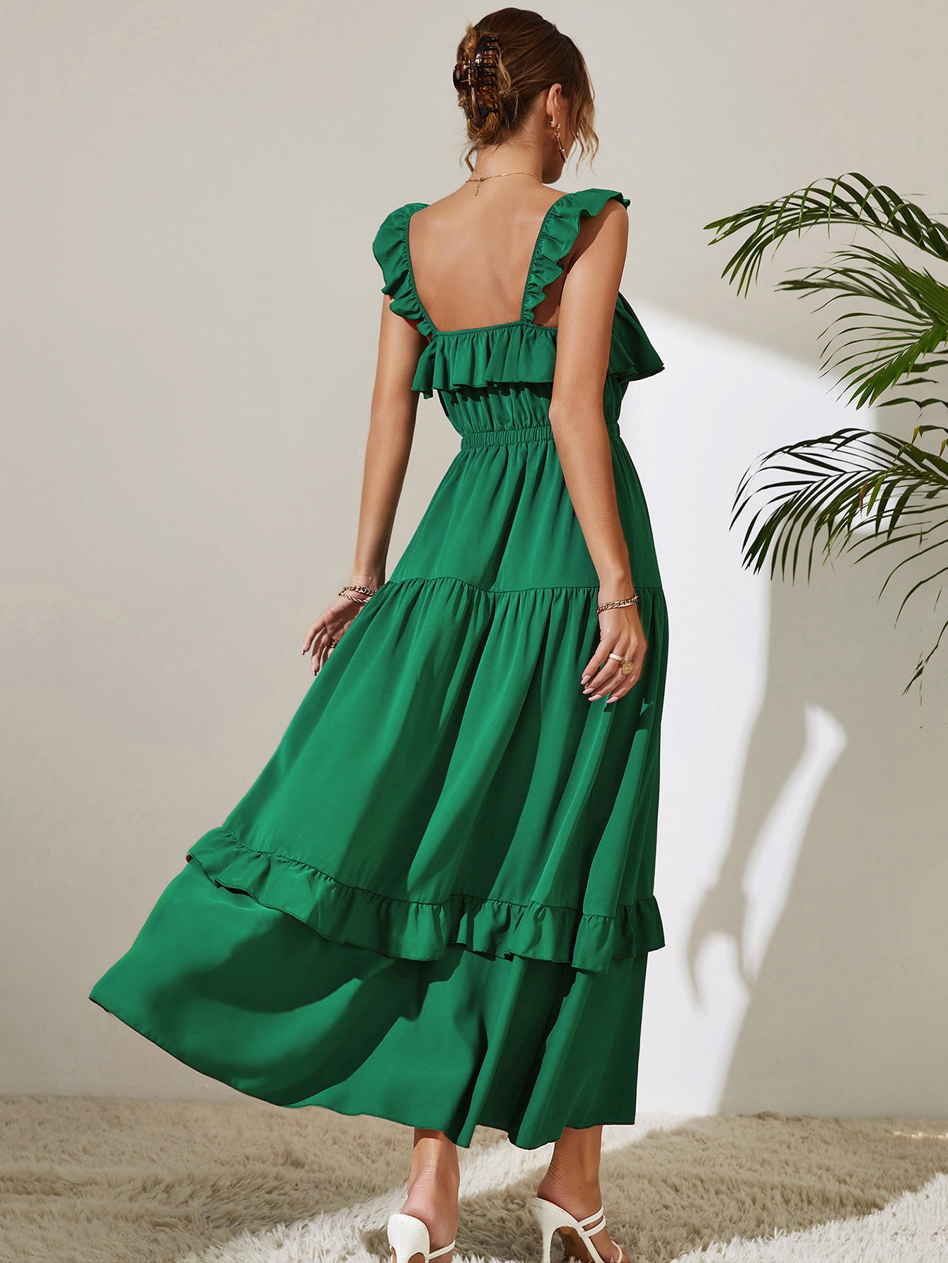 square neck ruffled maxi dress