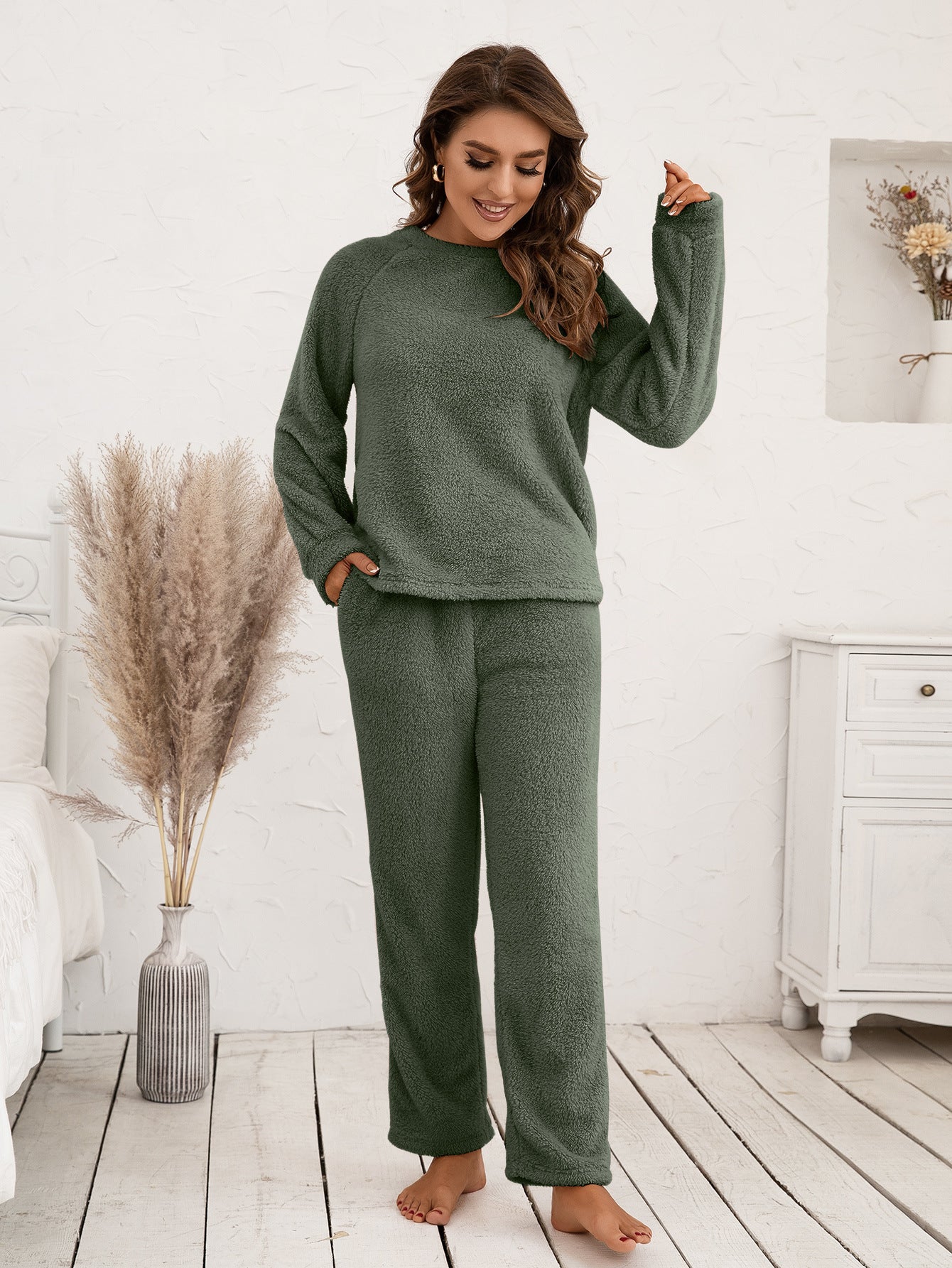 teddy long sleeve top and pants lounge set