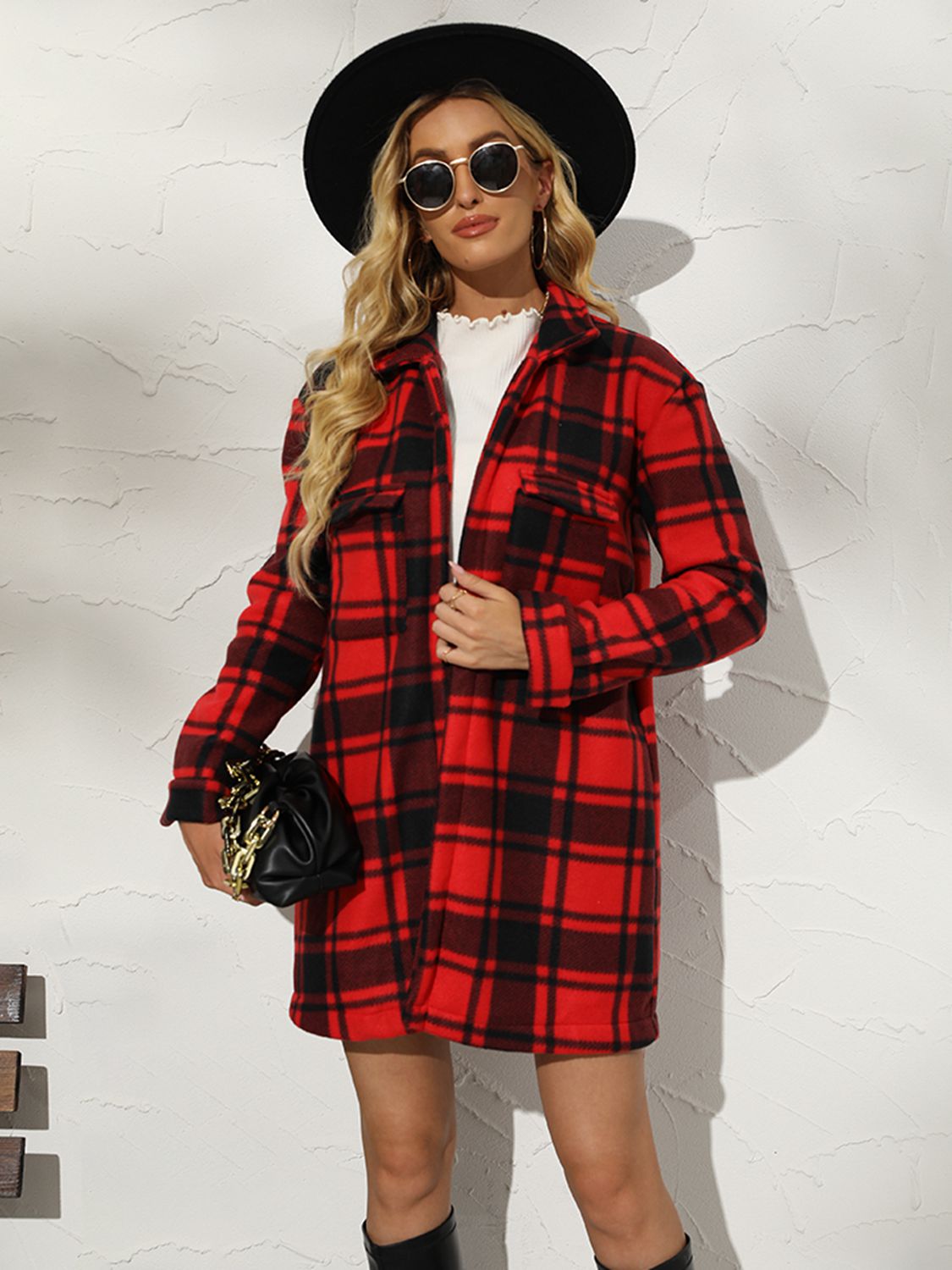 plaid collared longline coat