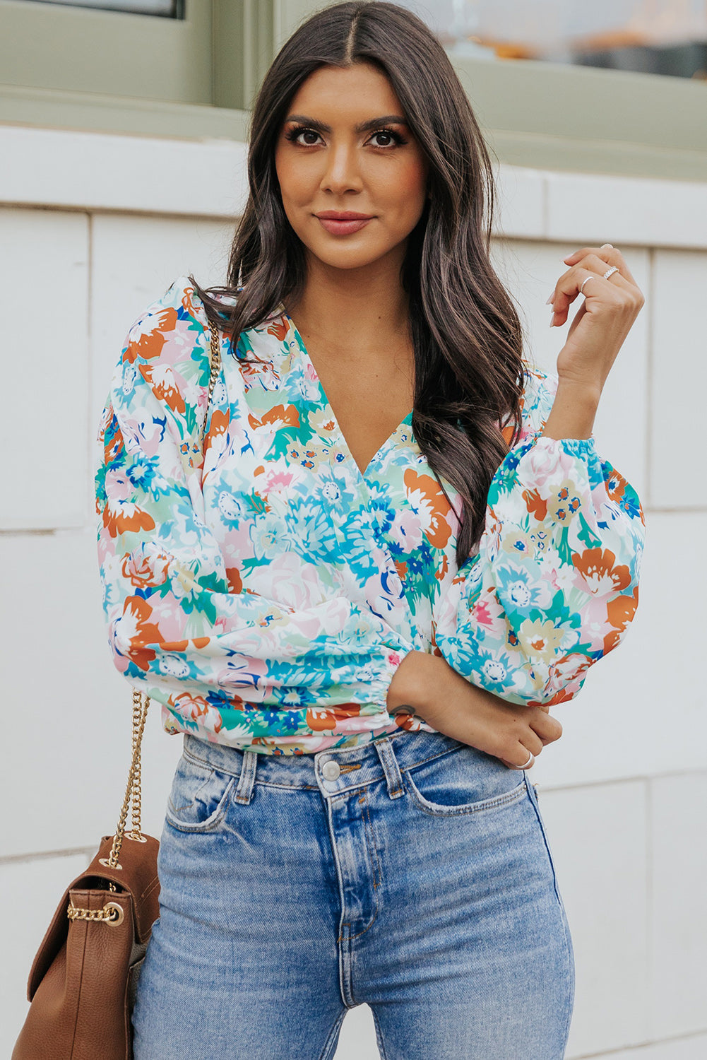 floral long balloon sleeve bodysuit