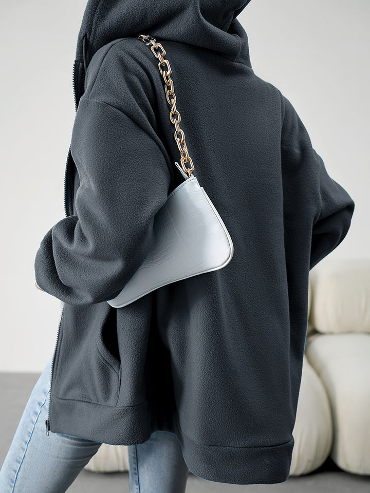 dropped shoulder hooded jacket with pocket