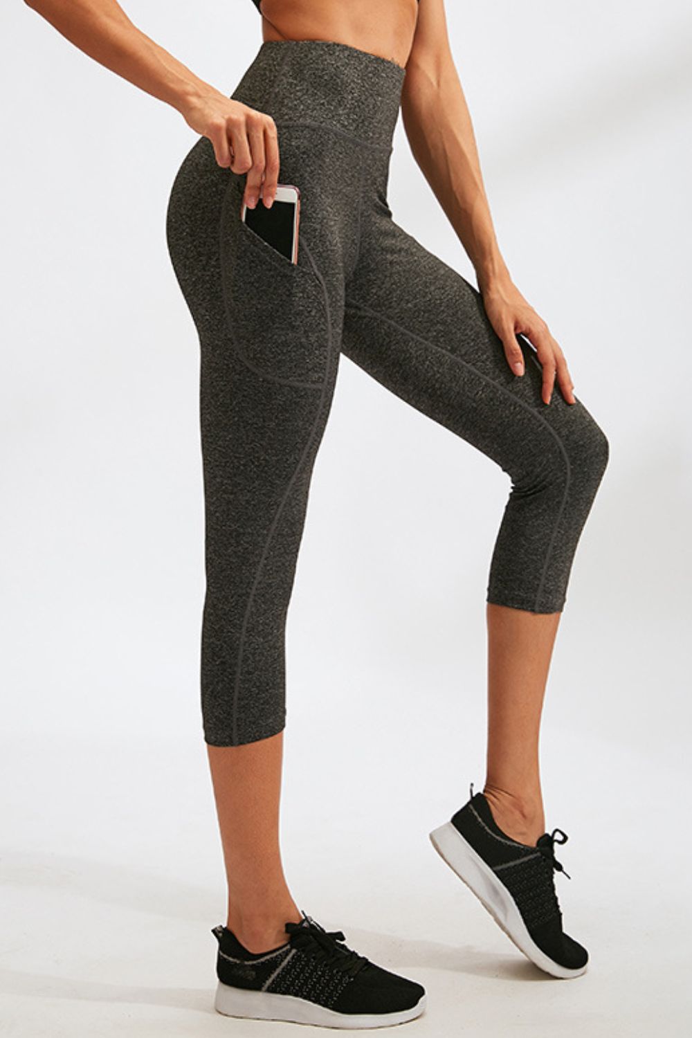 slim fit wide waistband active leggings with pockets