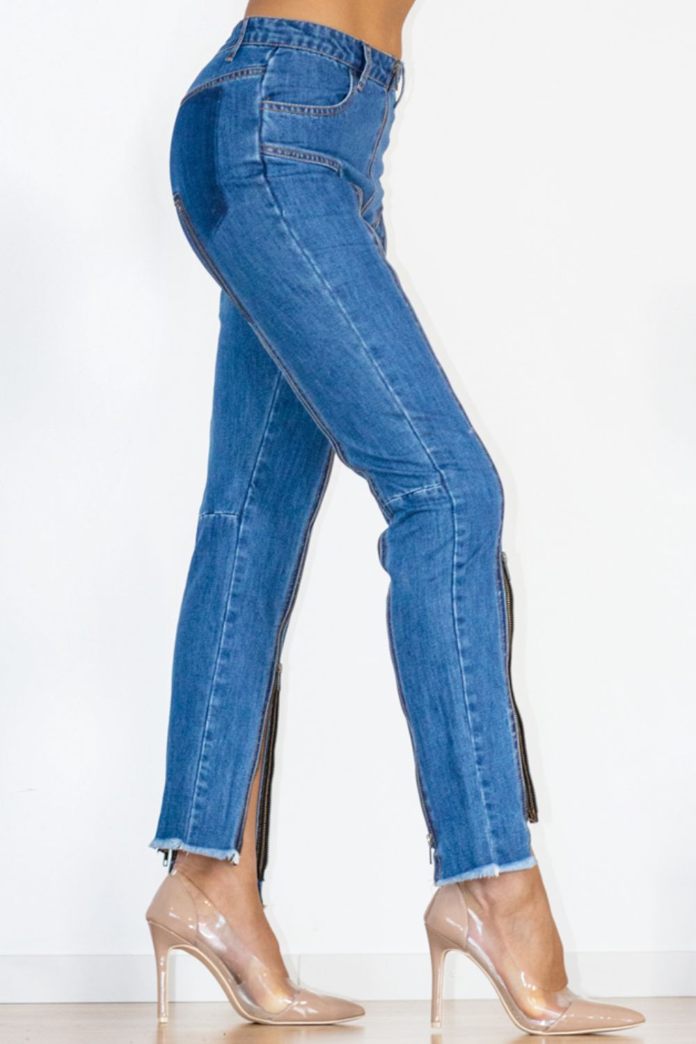 zip detail slit long jeans