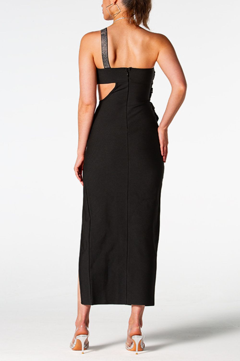 one-shoulder cutout split dress