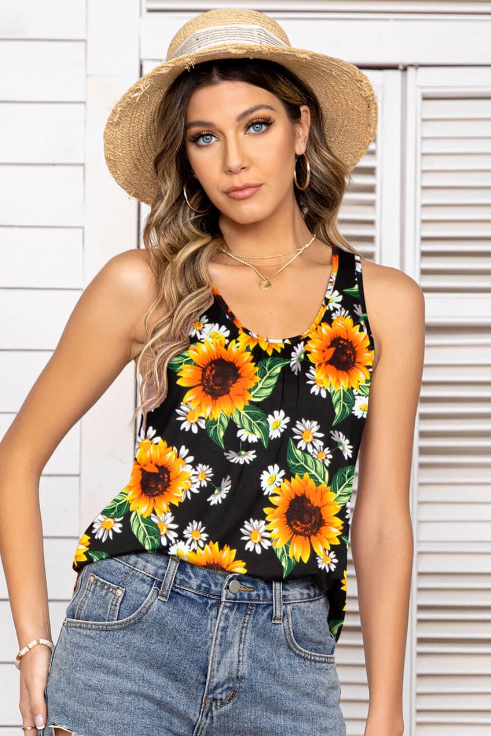 floral scoop neck tank top