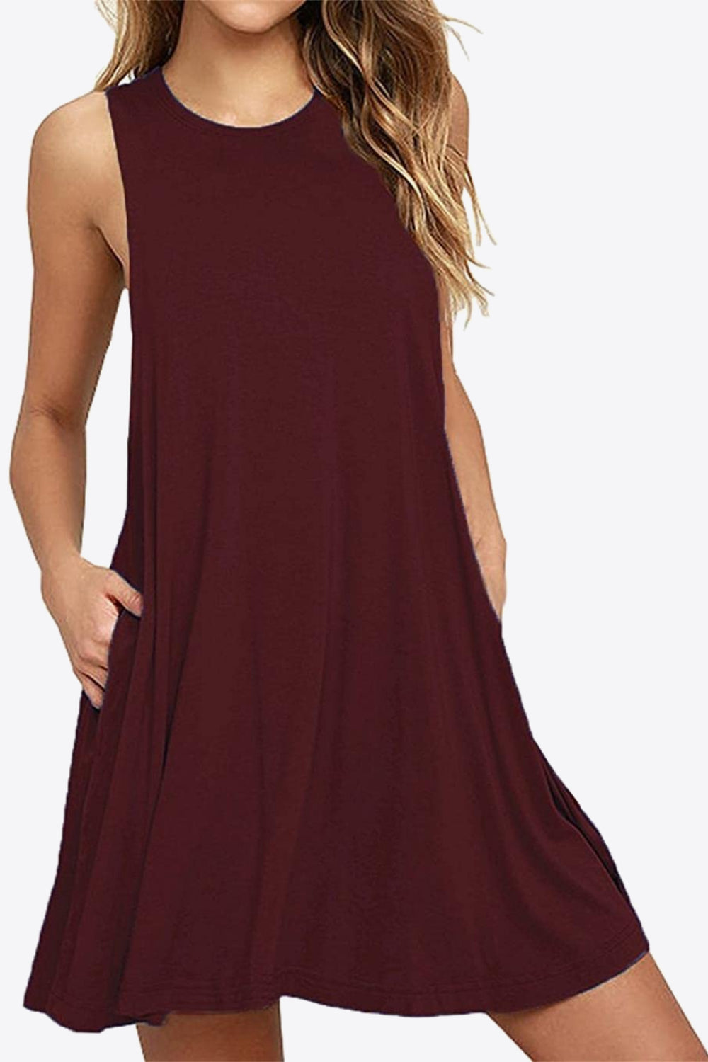 full size round neck sleeveless dress with pockets