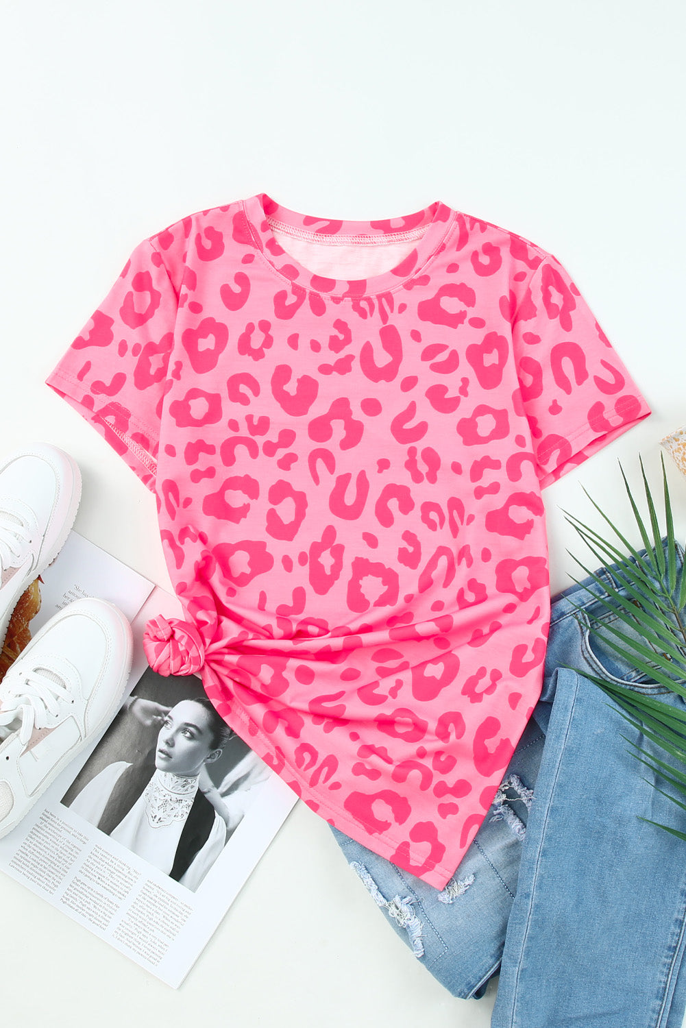 leopard round neck tee