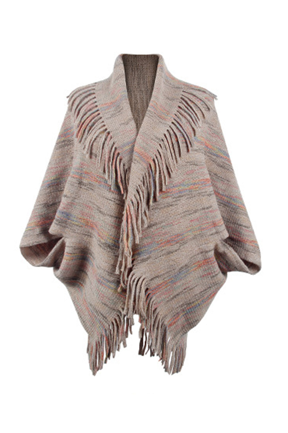 fringe detail printed poncho