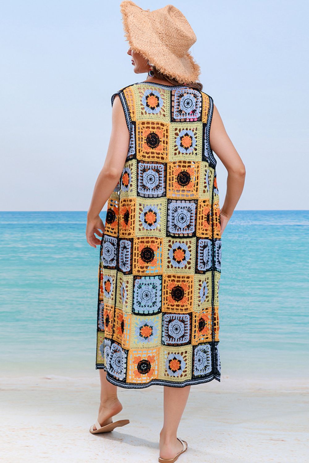 crochet open front sleeveless cover up