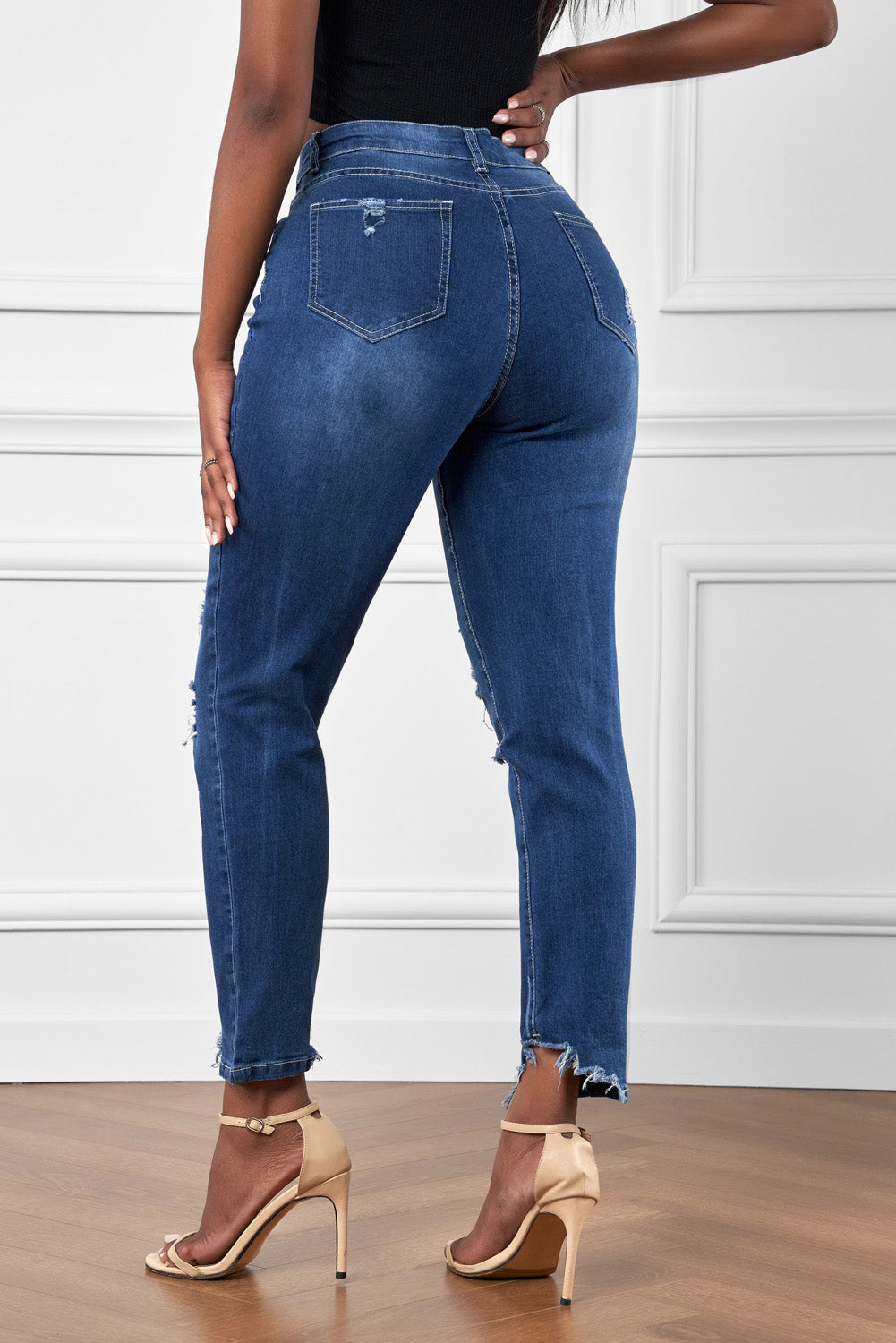 baeful high-rise distressed hem detail jeans