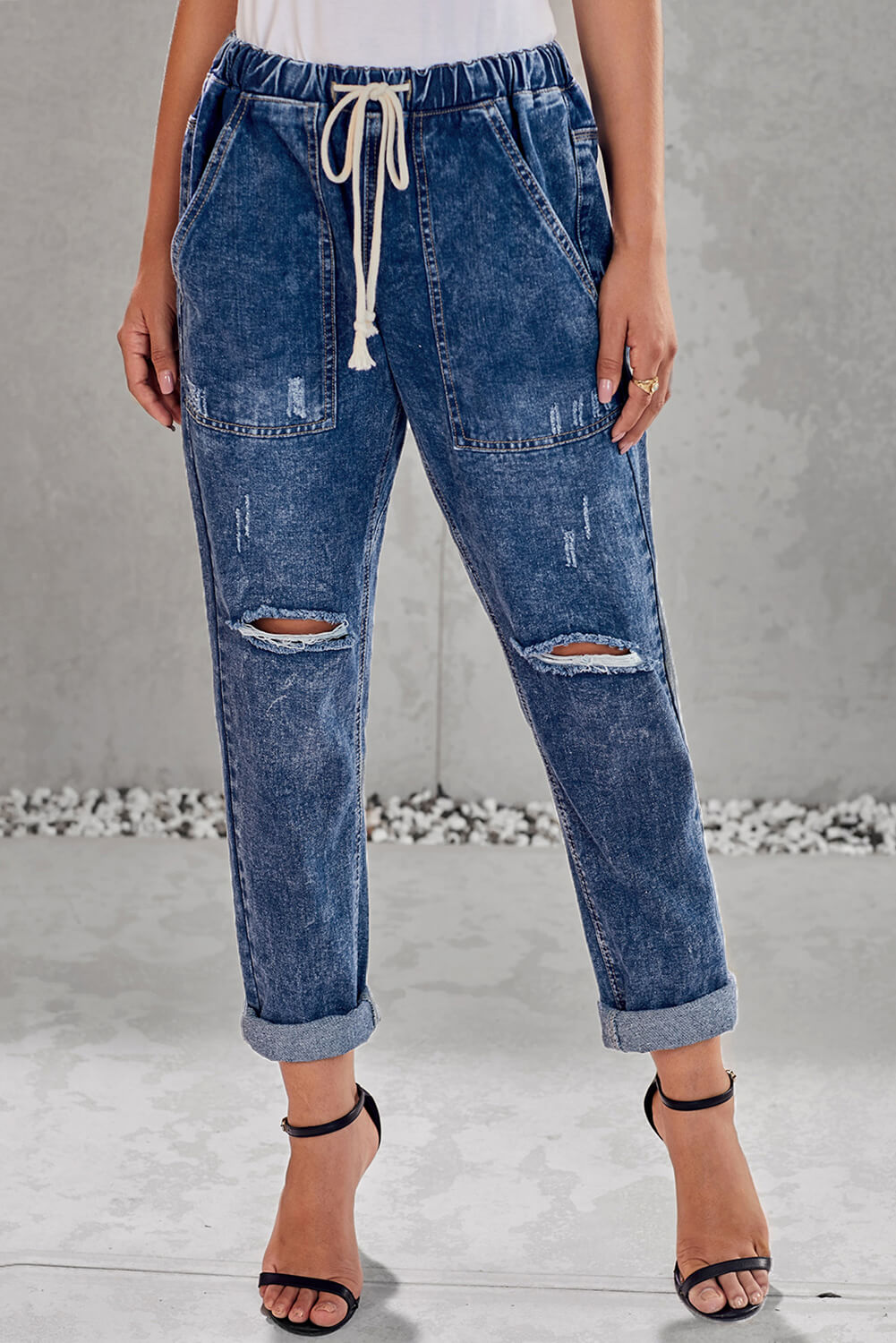 baeful drawstring denim joggers