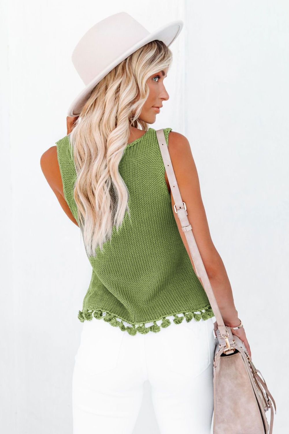 openwork tassel hem knit tank