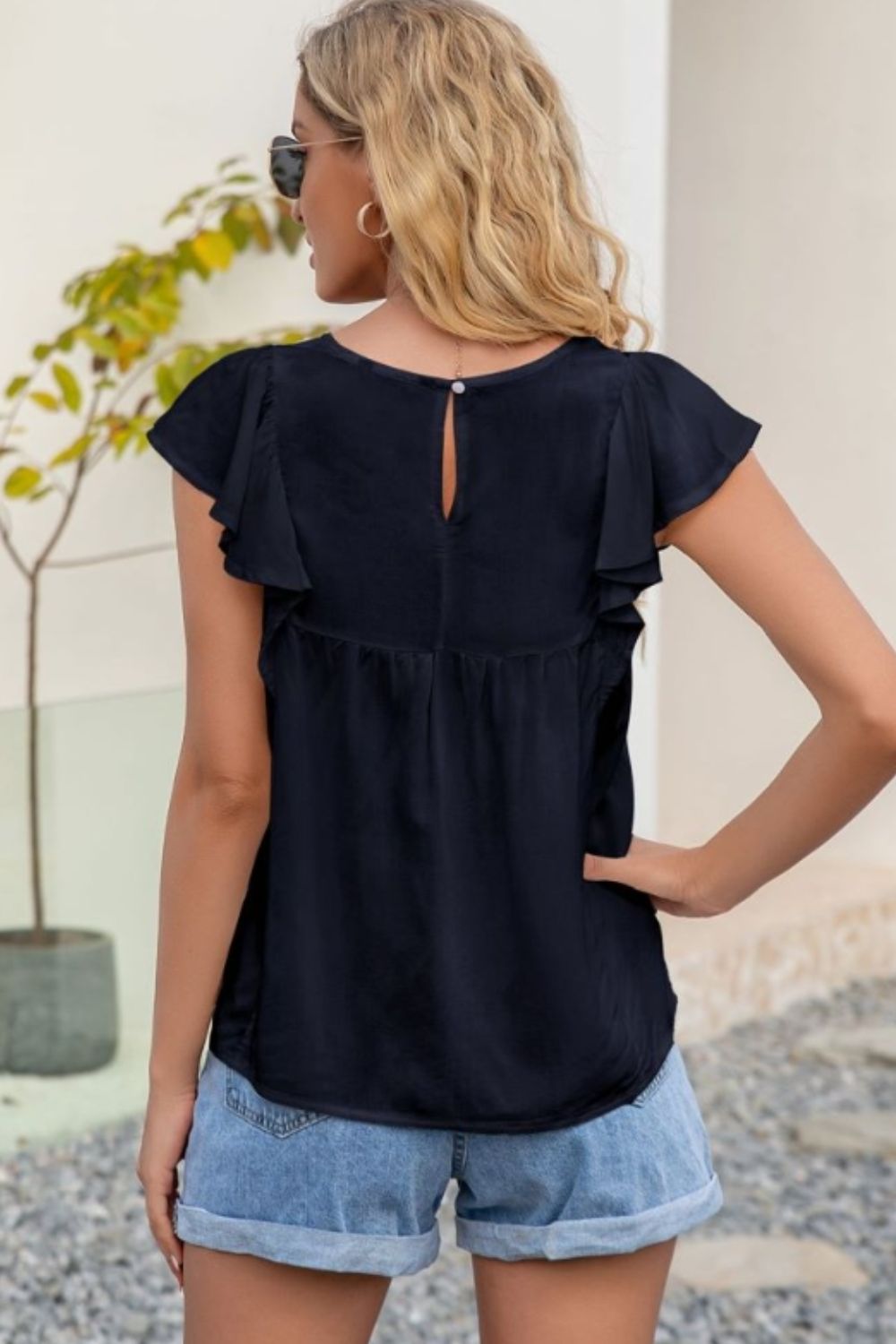 contrast print butterfly sleeve top