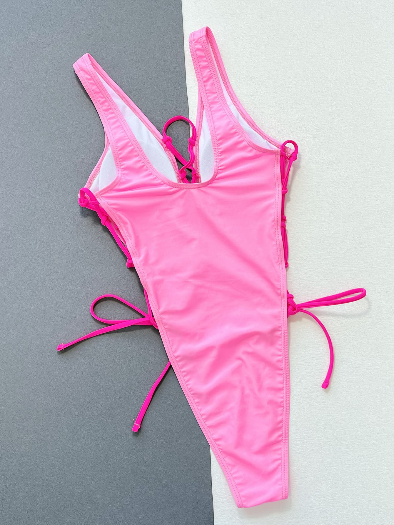 lace-up deep v sleeveless one-piece swimsuit