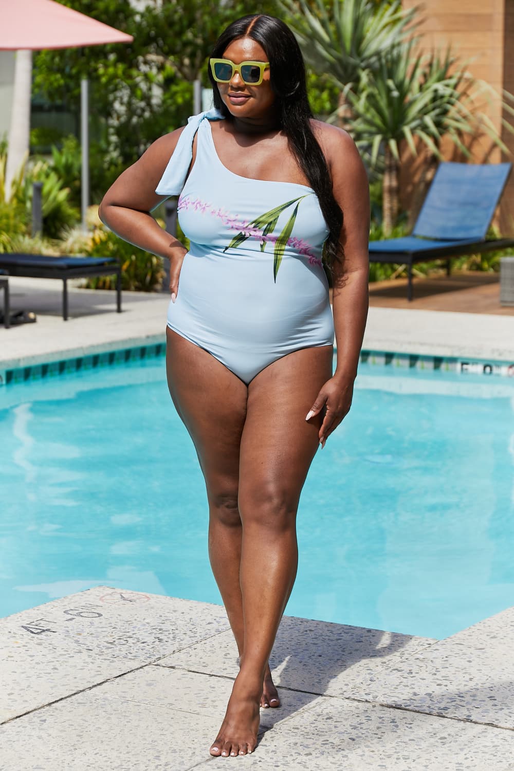 marina west swim vacay mode one shoulder swimsuit in pastel blue