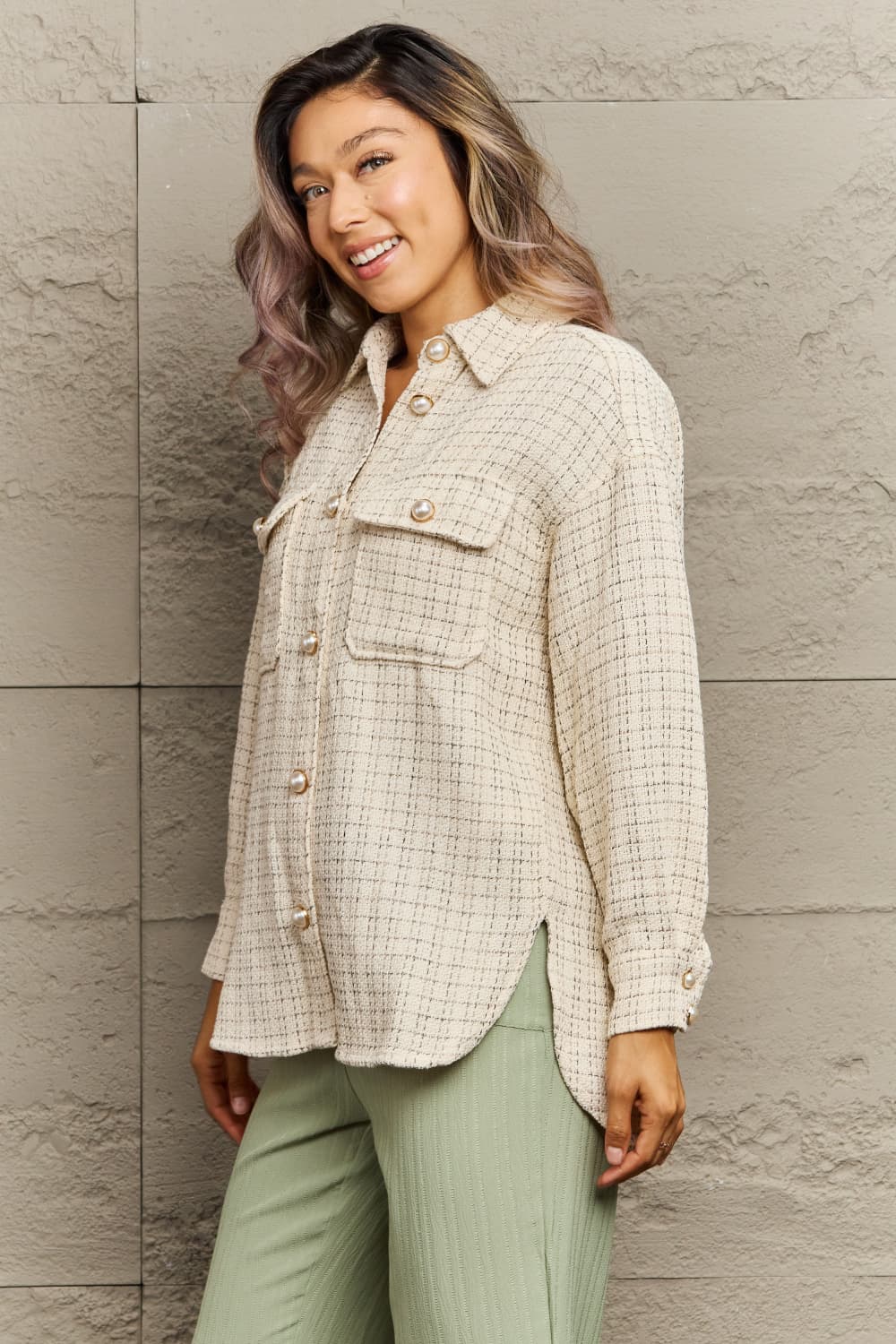 plaid slit shirt jacket