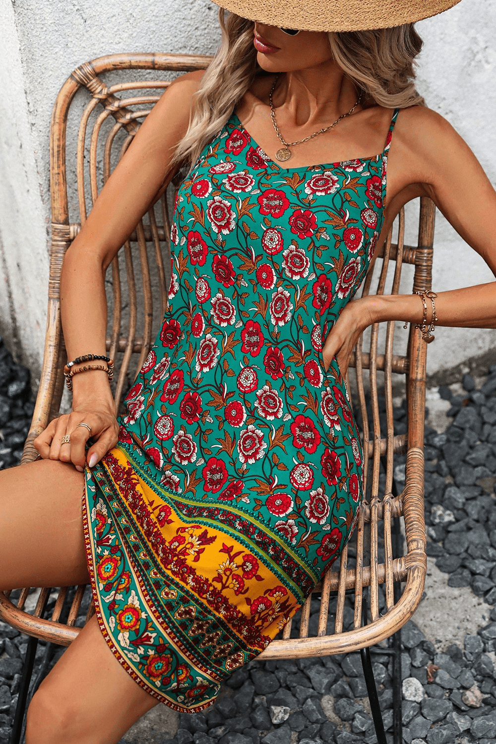 printed spaghetti strap v-neck dress