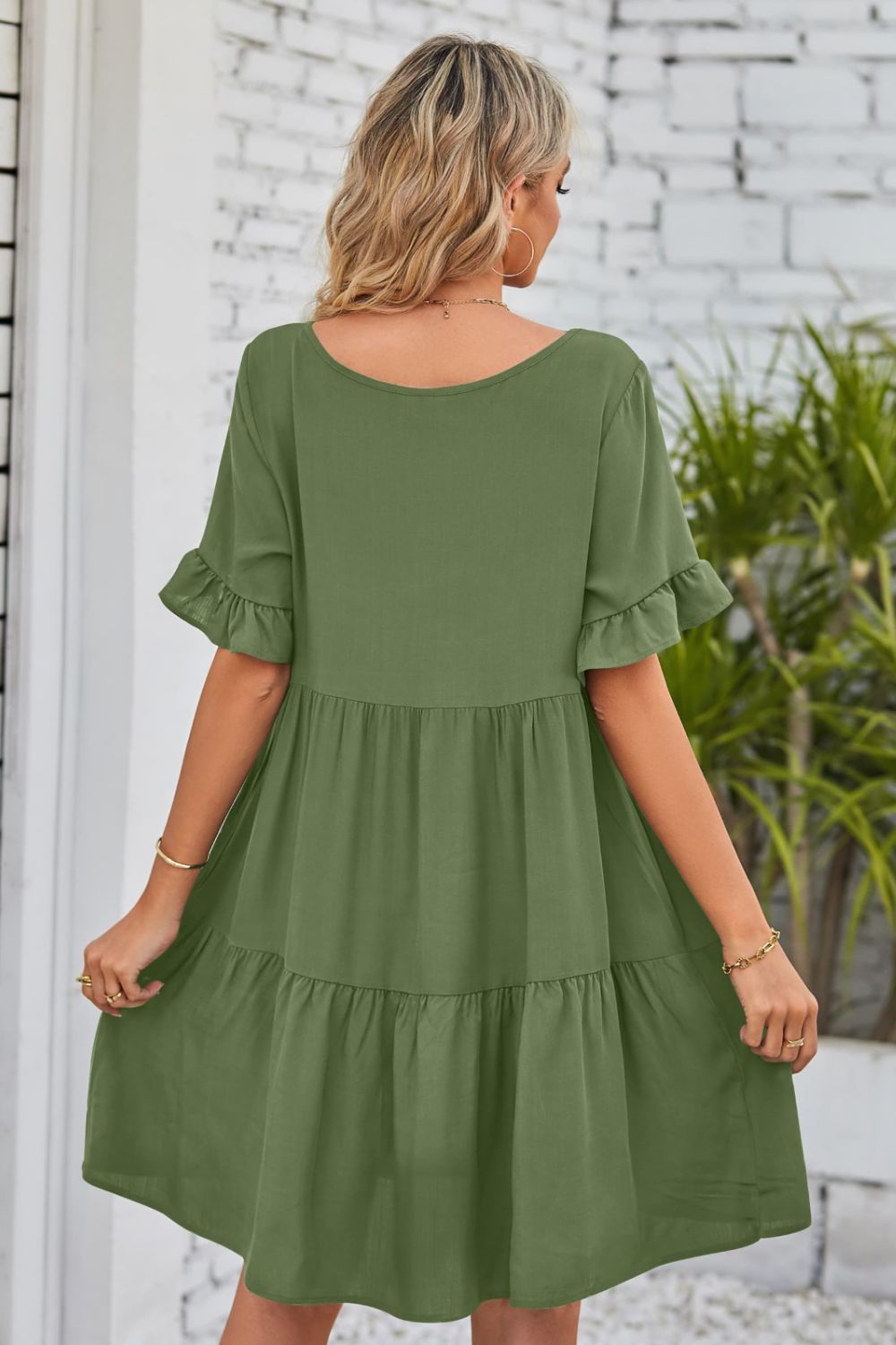 v-neck flounce sleeve tiered dress