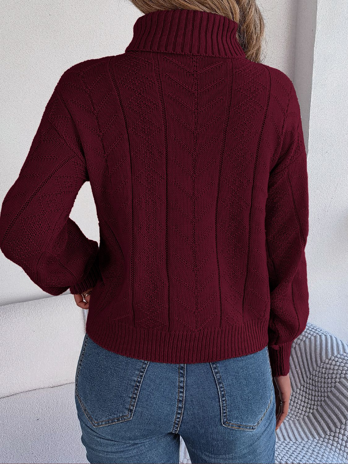 cable-knit turtleneck sweater