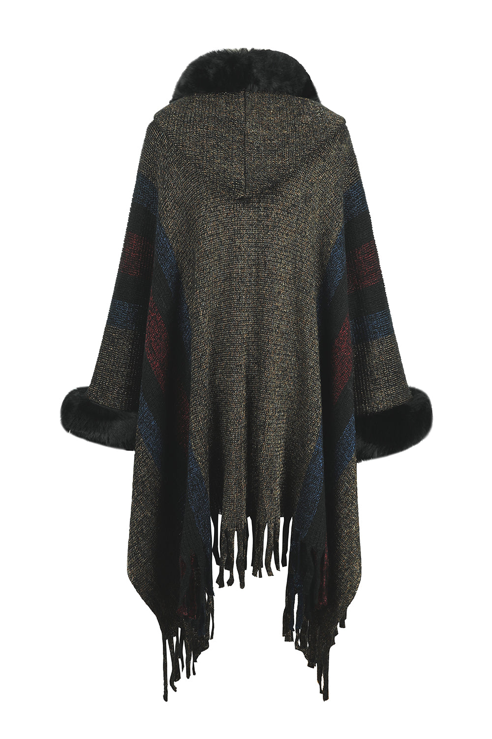 color block fringe detail poncho