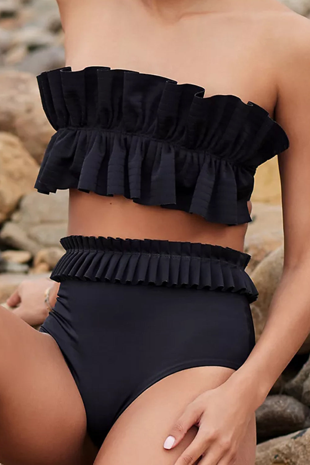 ruffled tie back two-piece swim set