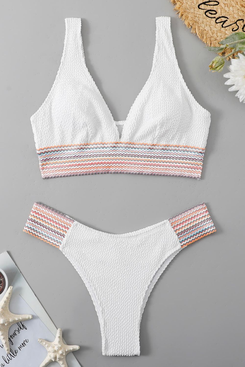 contrast textured high cut swim set