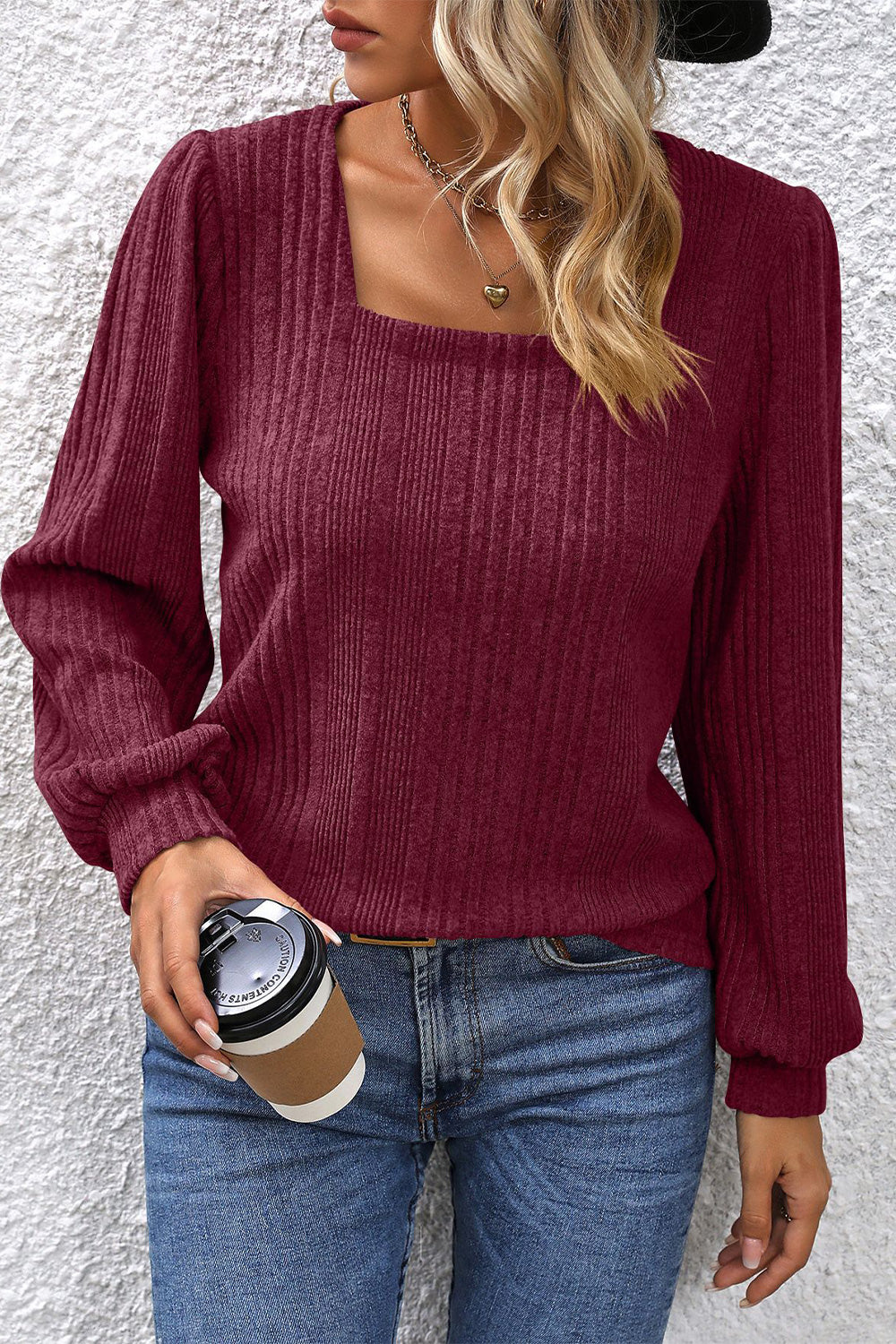 square neck puff sleeve blouse