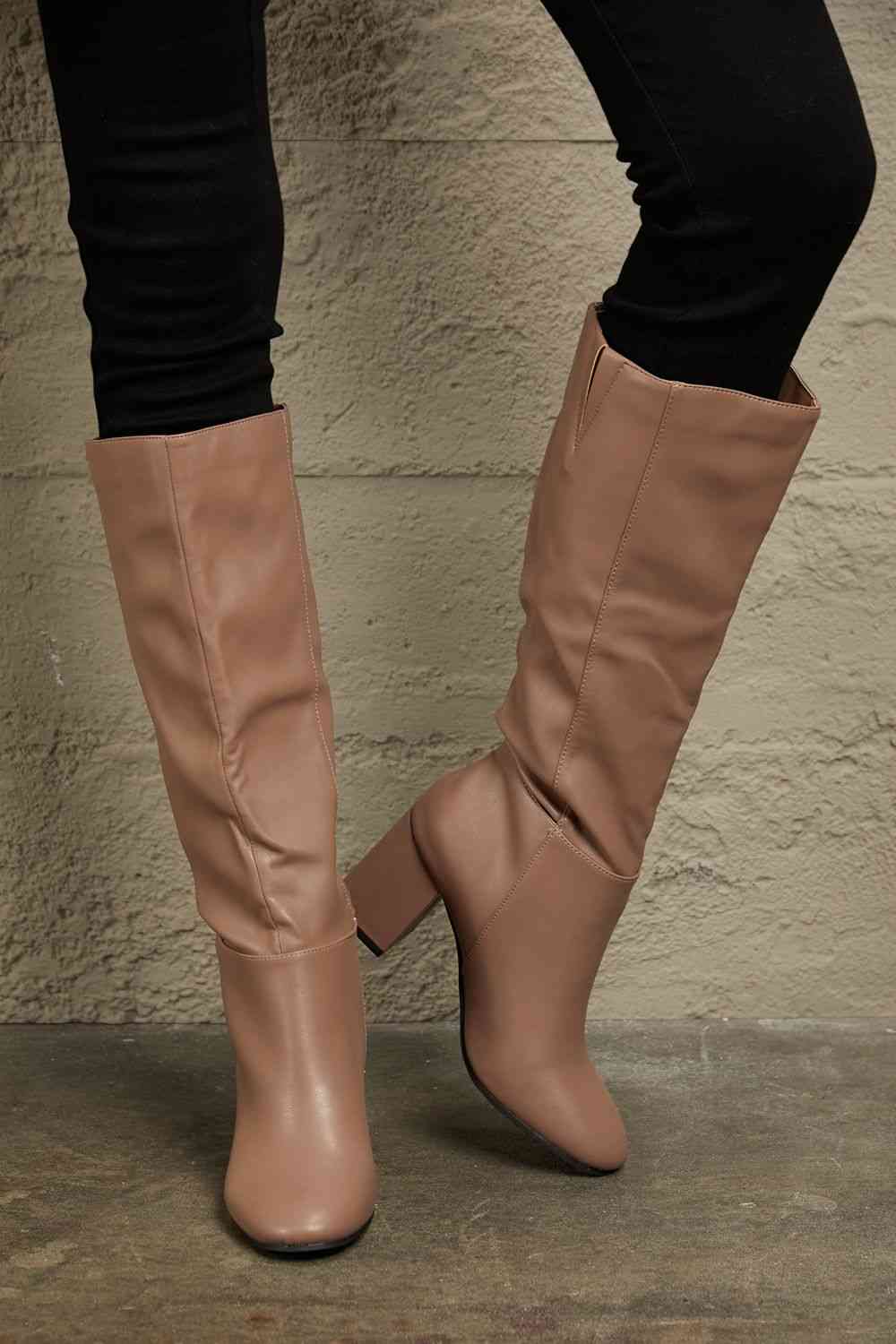 east lion corp block heel knee high boots