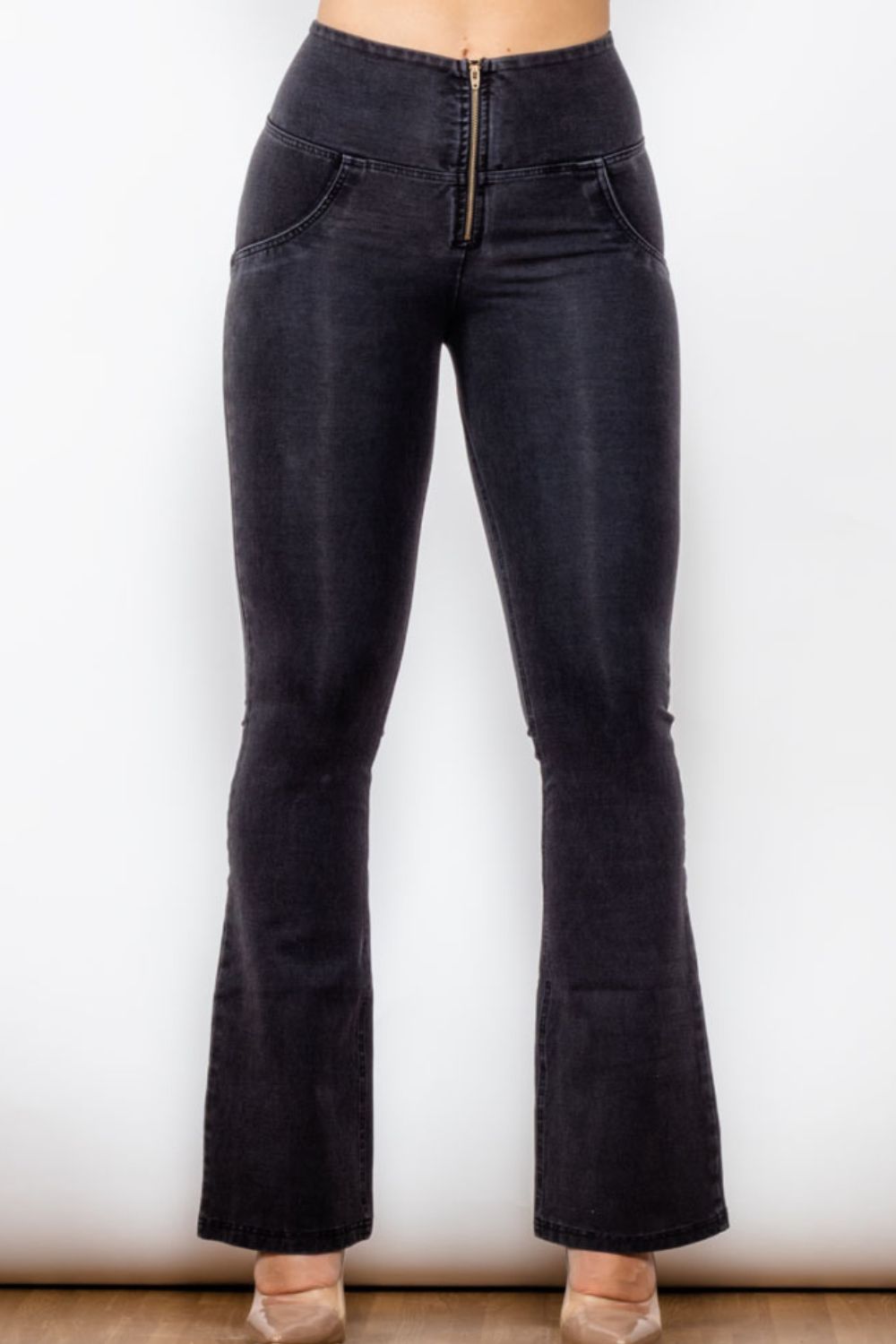 zip detail flare long jeans