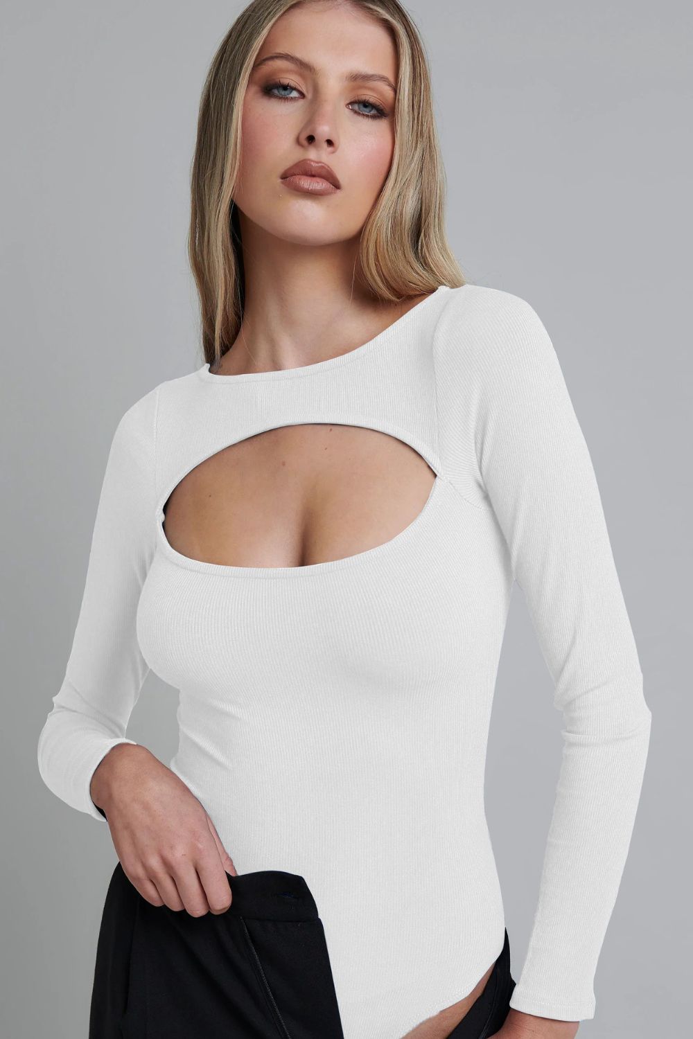 cutout ribbed long sleeve bodysuit