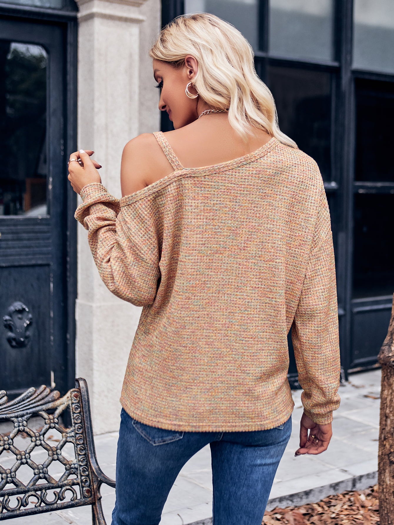 asymmetrical dropped shoulder long sleeve knit top