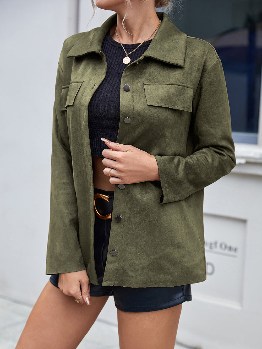 button front collared drop shoulder jacket