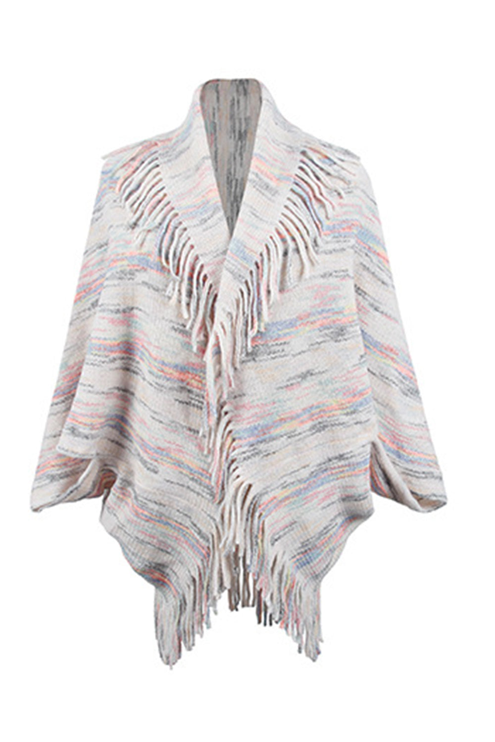 fringe detail printed poncho